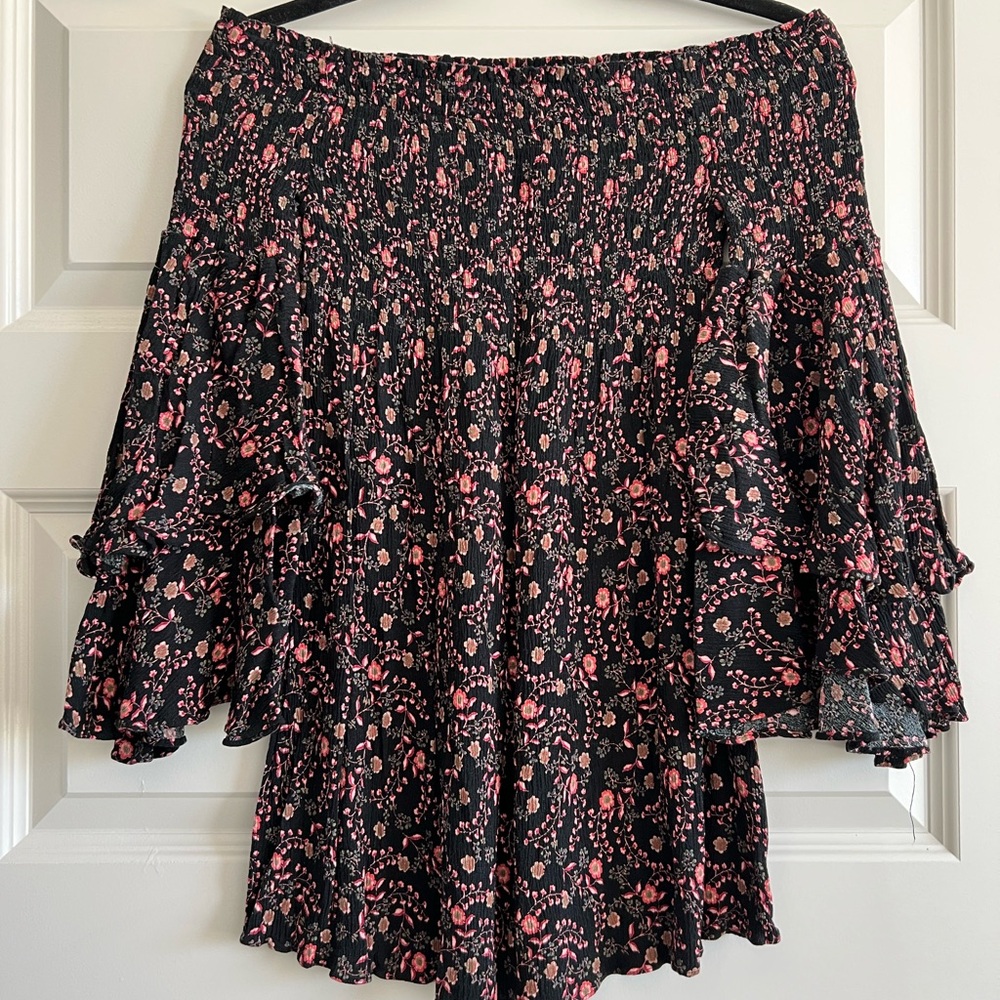 Carly Jean Los Angeles Black and Pink Floral Mini Dress